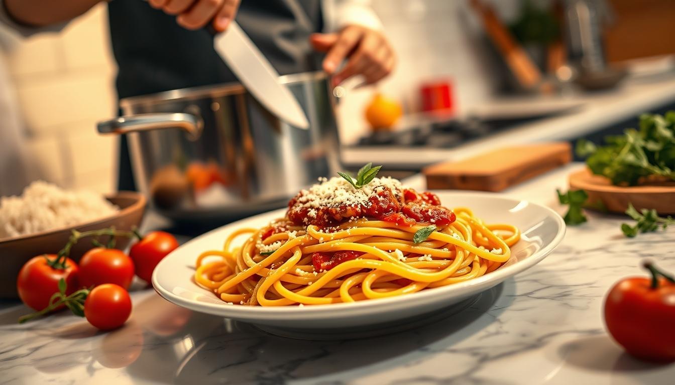 Quick weeknight dinner prepared in a home kitchen